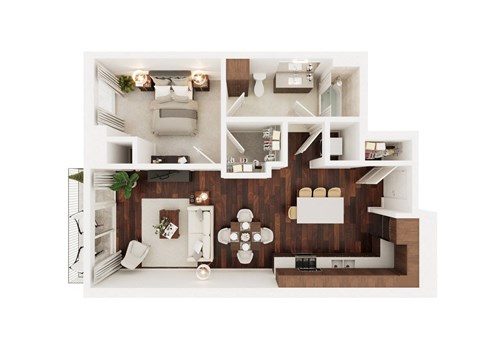 Floor plan for 1 bed, 1 bath, 705 sqft